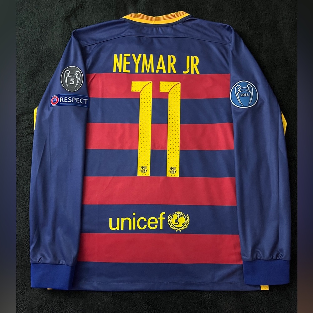 Neymar #11 Barcelona Retro Jersey Soccer M-XL 2015/2016 UCL Longsleeve